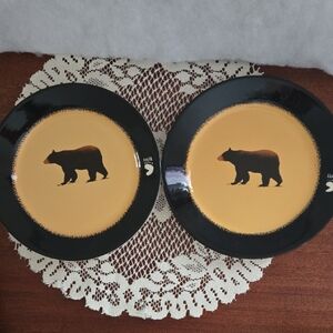 Big Sky Carvers Brushwerks Bear Design Salad Plates - Black and Orange